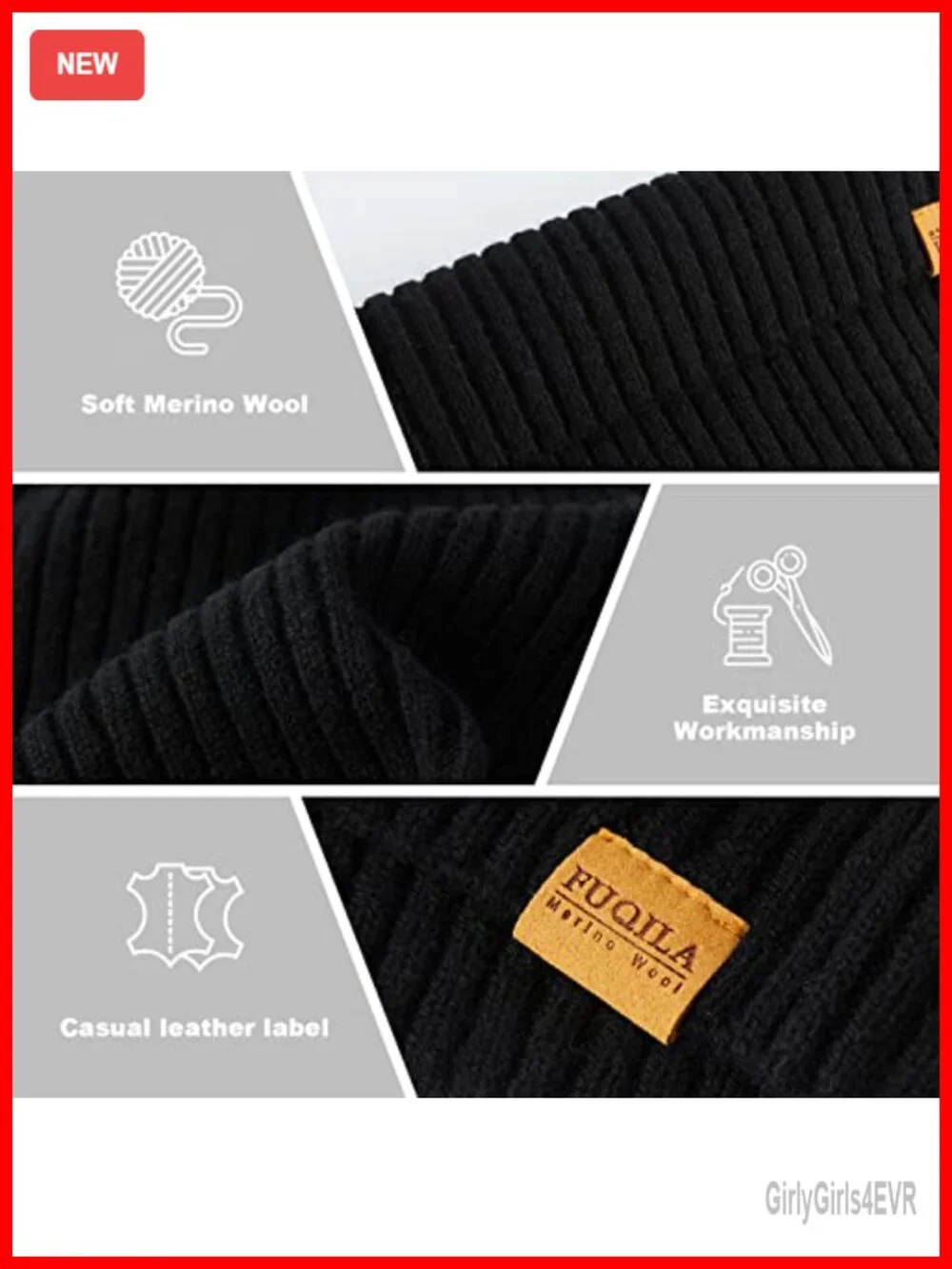 100% Merino Wool Cuff Beanie Hat, Unisex Warm Winter Cap, Breathable Cozy